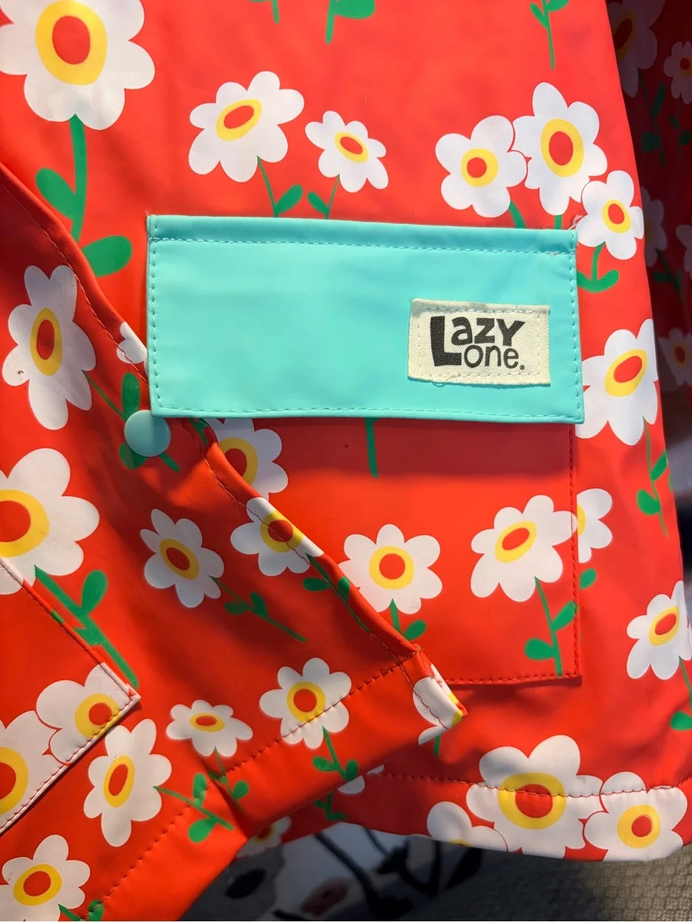 Lazy One Kids Rain Jacket in Bright Pink with White, Yellow & Aqua Accents